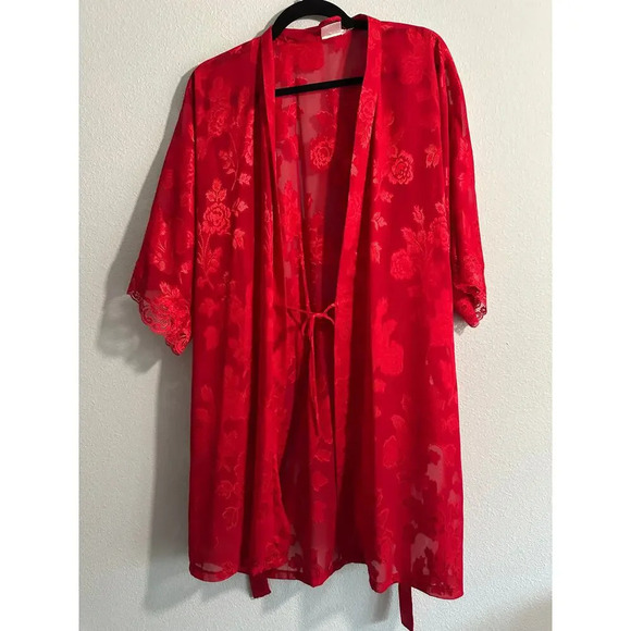 Vintage VTG Frederick’s of Hollywood Lingerie Red Rose Nightgown Chemise Robe - Picture 8 of 10